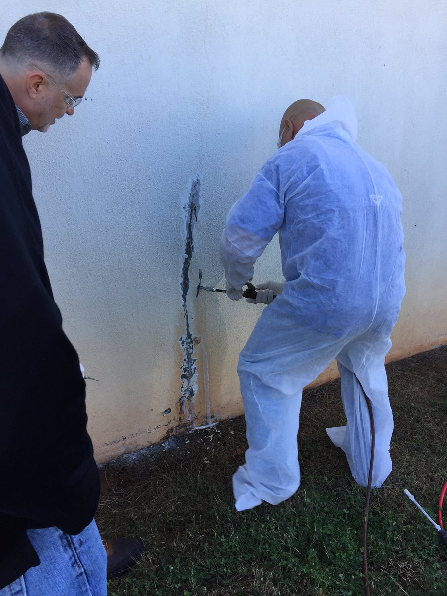 PrimeResins's tweet photo. Hands-on practice doing crack injection #leaksealing at our Chemical Grouting Institute #concreterepair https://t.co/A3M5w4qejo