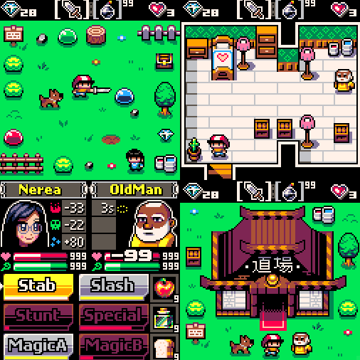 DavitMasia's tweet photo. Old Kingdom Of Nerea project mockups colored using the #pico8 palette. #gamedev #indiedev #pixelart #screenshotsaturday #OnPatreon #gameart https://t.co/ihOs52r2J0