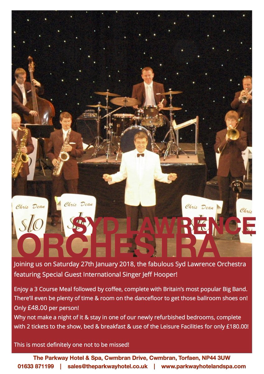 ParkwayHotelSpa's tweet photo. Thrilled to announce the outstanding Syd Lawrence Orchestra with @JeffHoopervoice are back by popular demand on Saturday 27th January 2018! https://t.co/neVoZBijQL