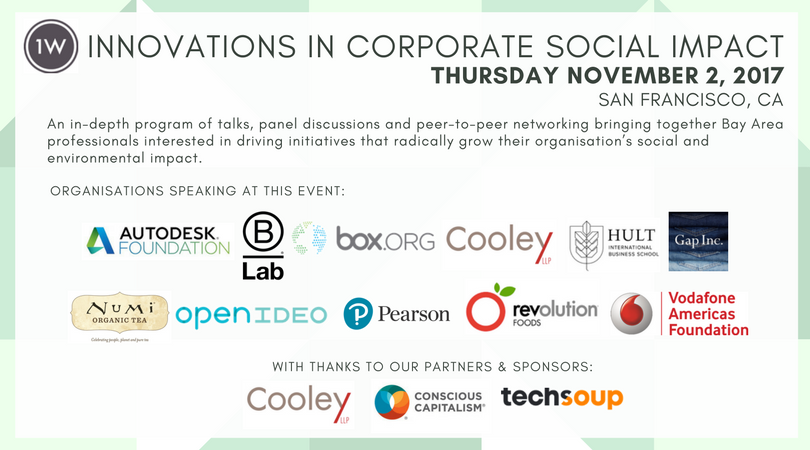 OneWorldTI's tweet photo. Join #innivations in #corporate #social #impact #summit on Nov 2nd @CooleyLLP in SF!
Get your ticket today: https://t.co/heQnHLeh5w https://t.co/Y4zaDgR83U