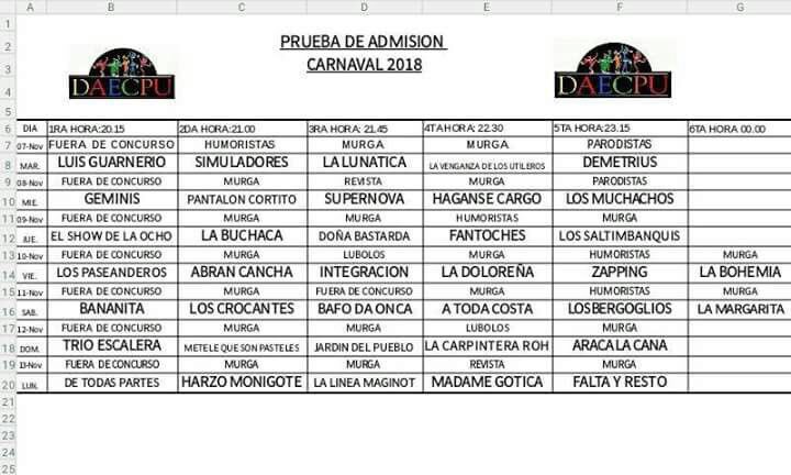 MomoPortal's tweet photo. Oficial: Fixture de la Prueba de Admisión para Carnaval 2018. https://t.co/wzxtci2KGh