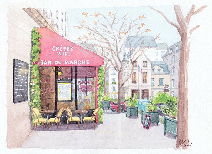 くみイラスト V Twitter パリ マレ地区のイラスト Illustration イラスト 水彩画 風景画 Landscape Paris Marais マレ地区 散歩 Watercolor Aquarelle パリ カフェ Cafe T Co Tmx3x5trrw Twitter