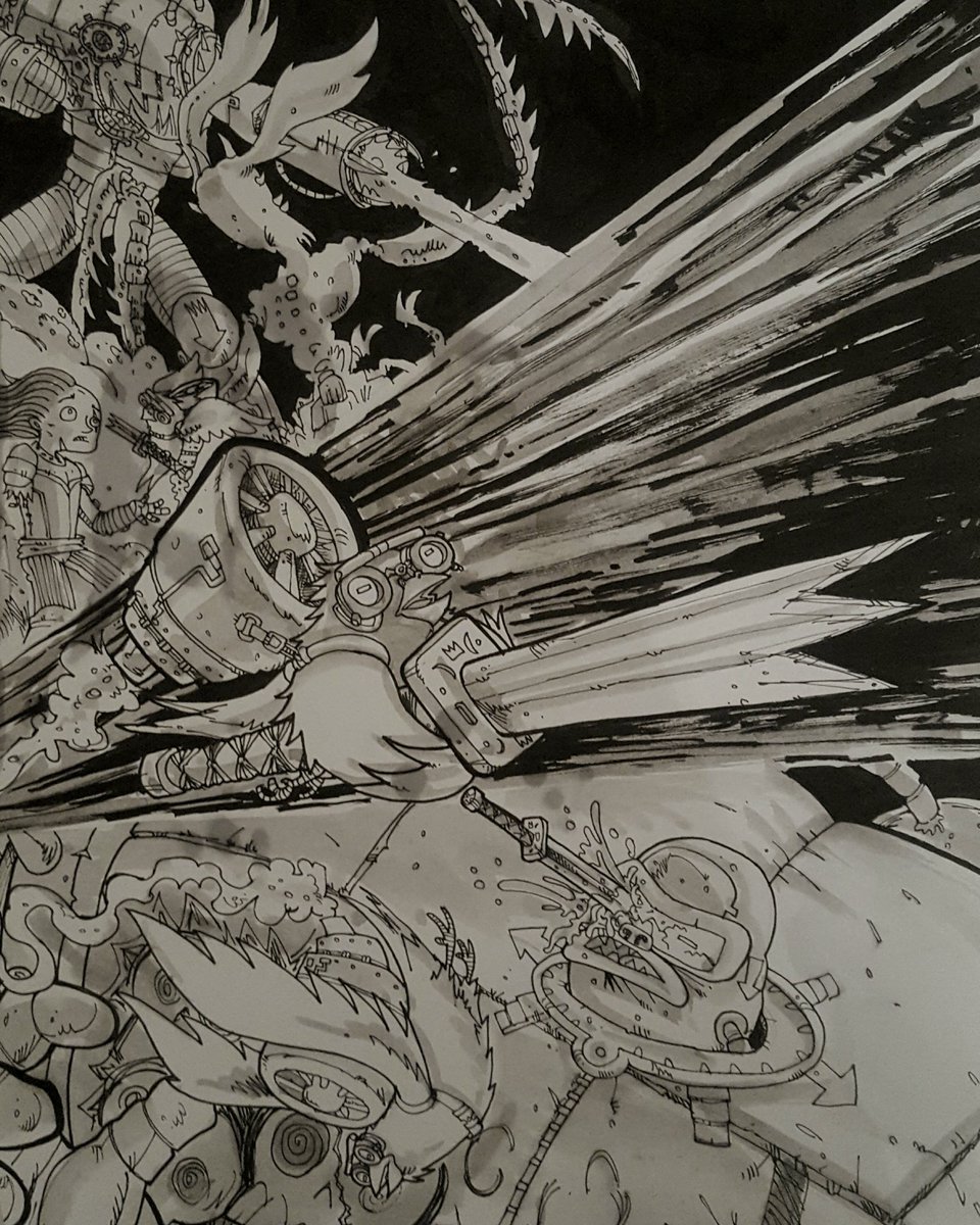 thunderchilde's tweet photo. #inktober #inktober2017 day 17 Graceful. Yup a cyborg bird just stabbed a giant robot in the eye. https://t.co/ihOQQSj6l0
