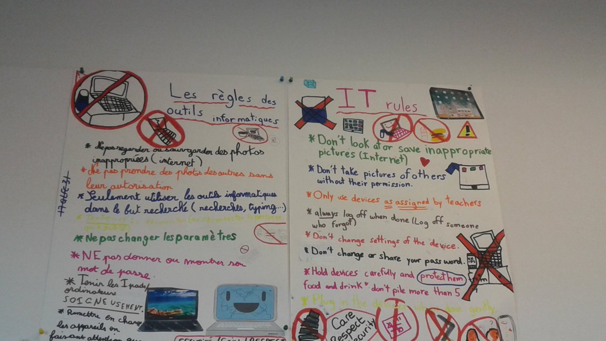irinaziemann's tweet photo. Classroom technology rules poster is a great digital citizenship reminder. Nice job @CM1C_LFC ! #lfcedutech #DigCitWeek https://t.co/FWNqls1bVO