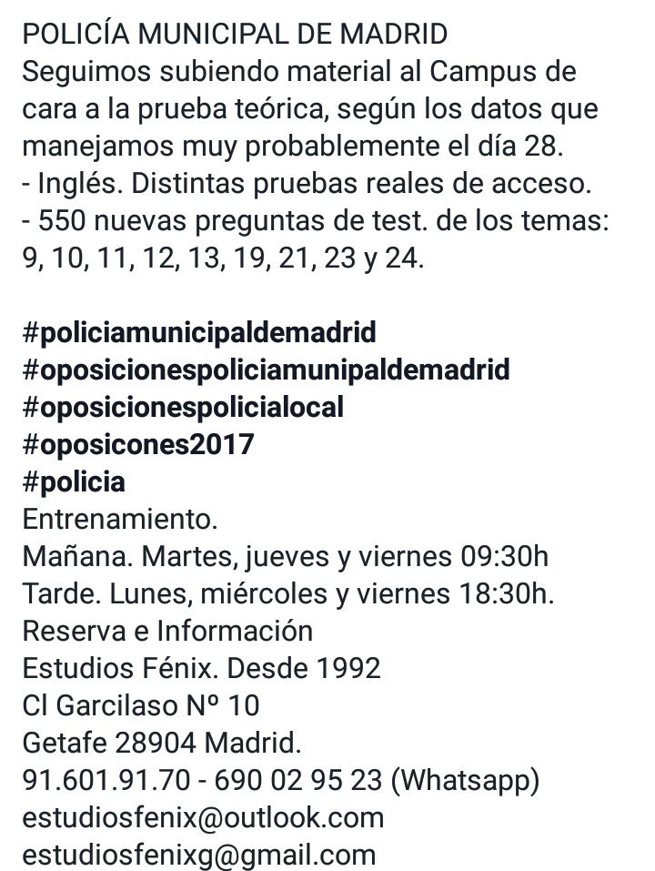 Fenixoposicion's tweet photo. #policia
#policiamunicipaldemadrid
#oposicionespolicia
#oposiciones2017 https://t.co/ITaRbxtZCZ