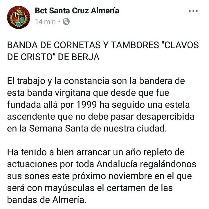 clavoscristoBER's tweet photo. Nos vemos el día 5 en Almería en el II Certamen Ciudad de Almería.
Junto a otras formaciones de nuestra provincia. https://t.co/B57iqPlZxC