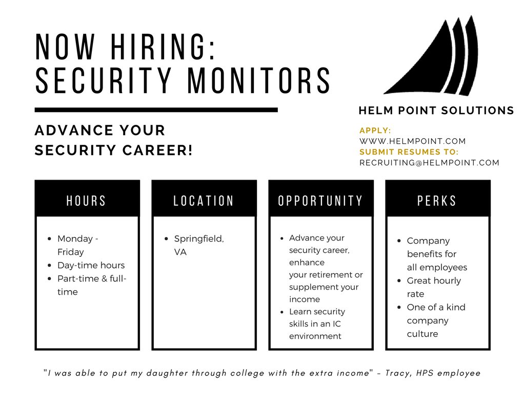 helmpoint1's tweet photo. #NowHiring! #SecurityMonitors #AccessControlSpecialists Advance your security career and join a company with a one-of-a-kind culture! https://t.co/vR6qQ8zhOz