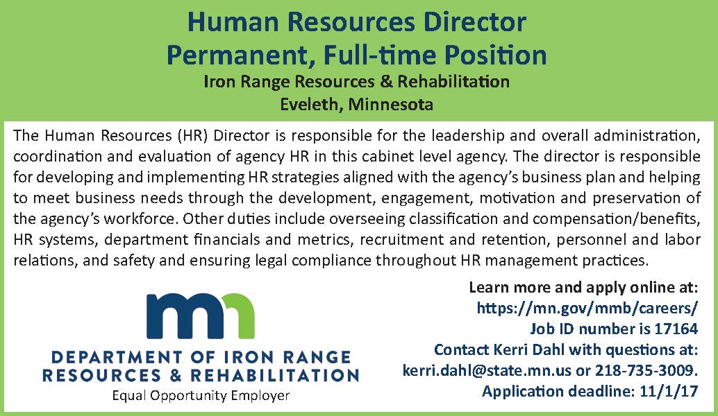 IRRRB's tweet photo. We are hiring a Human Resources Director! 

Learn more and apply online at: https://t.co/vdC9yQu7vj 

Job ID number is 17164. https://t.co/TJ5P0wNcMO