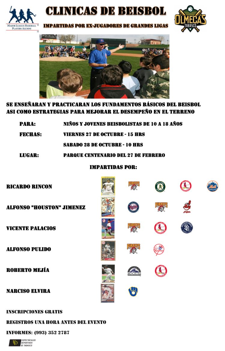 OlmecasTabasco's tweet photo. Olmecas y MLBPAA ofrecerán clínicas gratuitas de béisbol 👉🏼 https://t.co/Ldvzc05Sj4 https://t.co/YARZl1SOdW