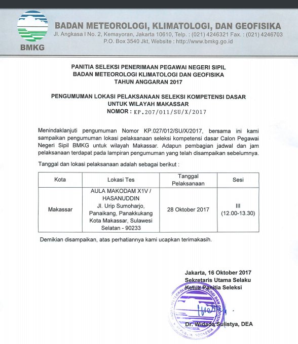 Bmkg On Twitter Lokasi Skd Cpns Bmkg Untuk Makassar Di Aula Makodam X1v Hasanuddin Jl Urip Sumoharjo Panaikang Panakkukang Https T Co X1fehstff4 Https T Co C7laiah6ea