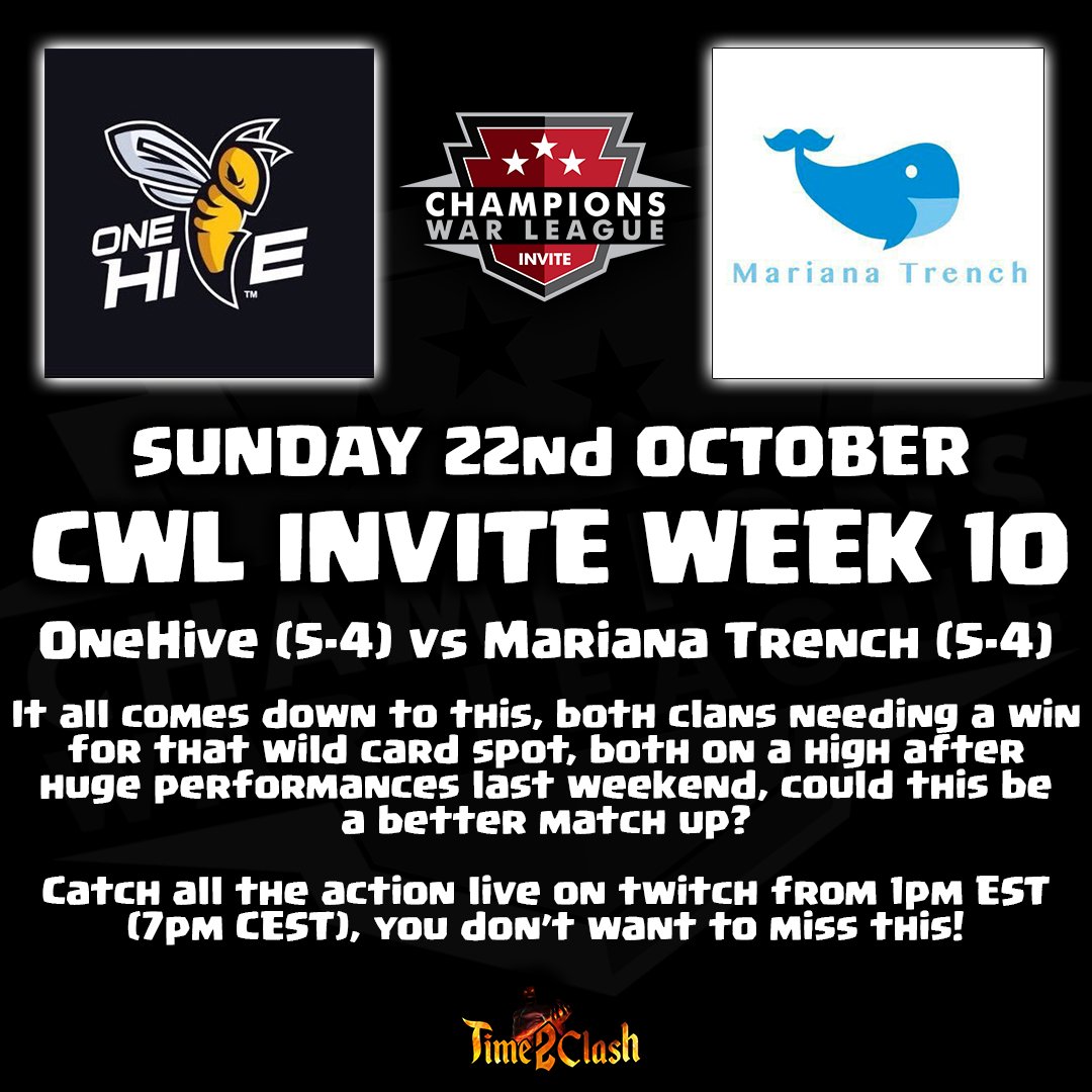 CWL INVITE Week 10
Another "cup final", both clans need the result to get their wildcard spot, it's going to be an incredible war! #hype