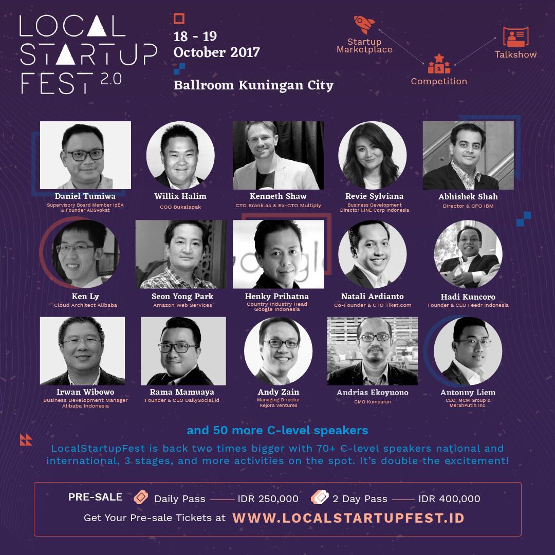 dailysocial's tweet photo. 70+ Speakers dan 30+ Startup Exhibitor akan ada di #LocalStartupFest ! Follow @localstartupid atau https://t.co/hWXpNnAF7v for more info. https://t.co/KRJfDfcfKV