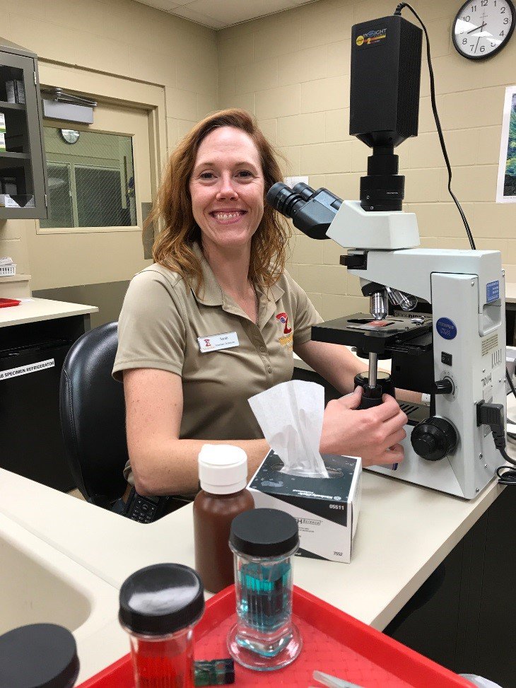 TulsaZoo's tweet photo. A large part of being a vet tech is working in the lab, preforming tests such as: blood, fecal, fungal, etc. #VetTechTakeover #Pathology https://t.co/LZ5i4Sv4y0