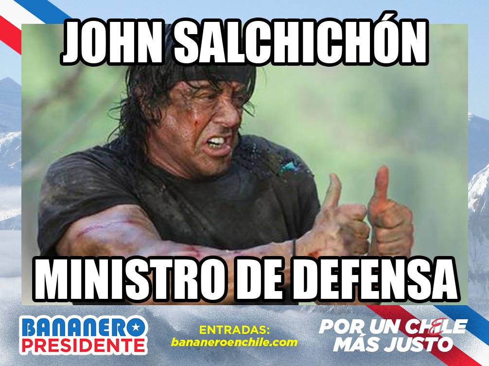 DafuqCL's tweet photo. @elBananeroSoyIo ha nombrado al más duro groso y venoso John Salchichón Rambo.
Entradas en https://t.co/woclHl0cOS
SAPE! #BananeroPresidente https://t.co/WZ6OQQIWtI
