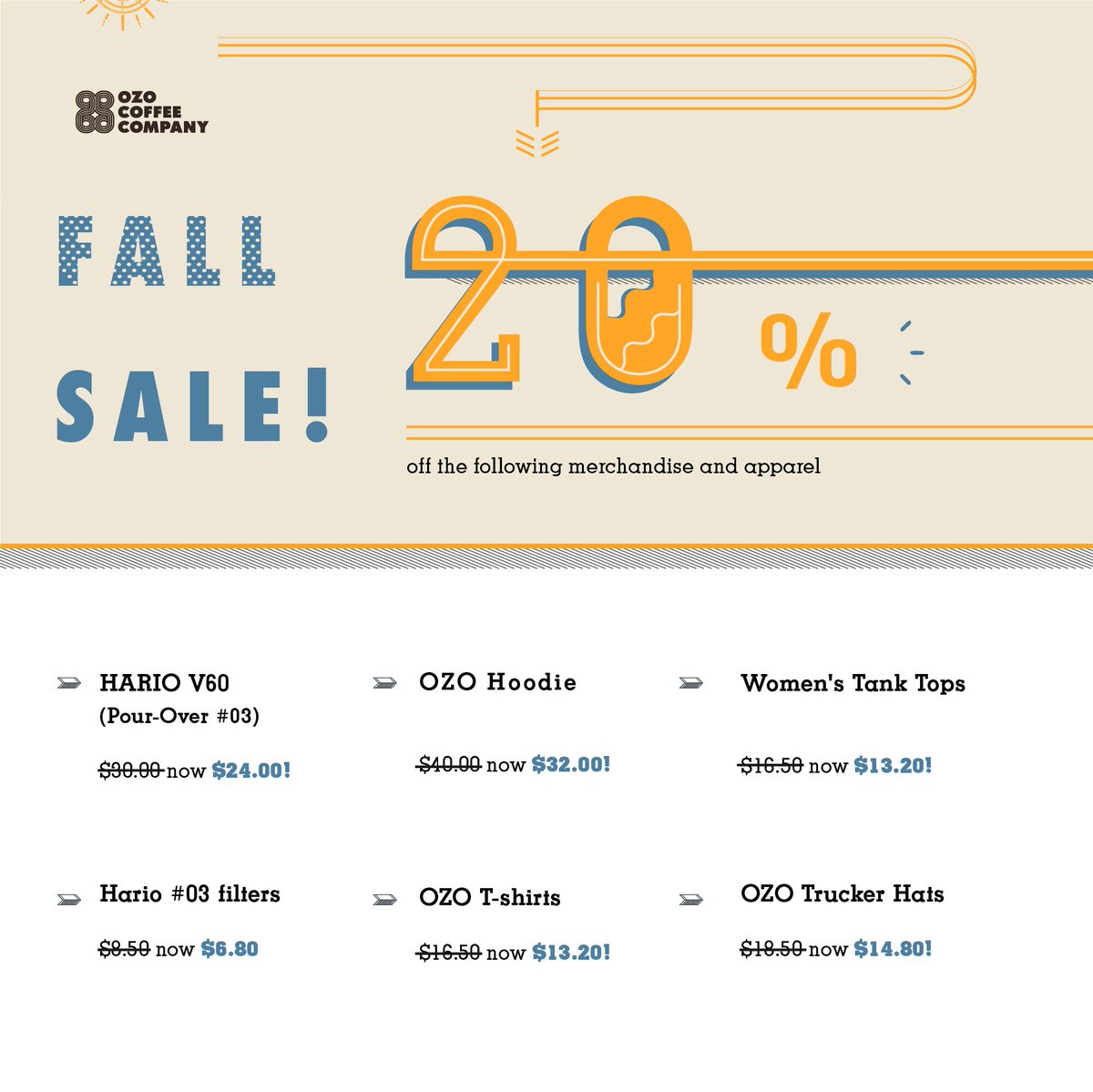 FALL SALE on select brew gear and apparel, come stock up at any Ozo location or online!