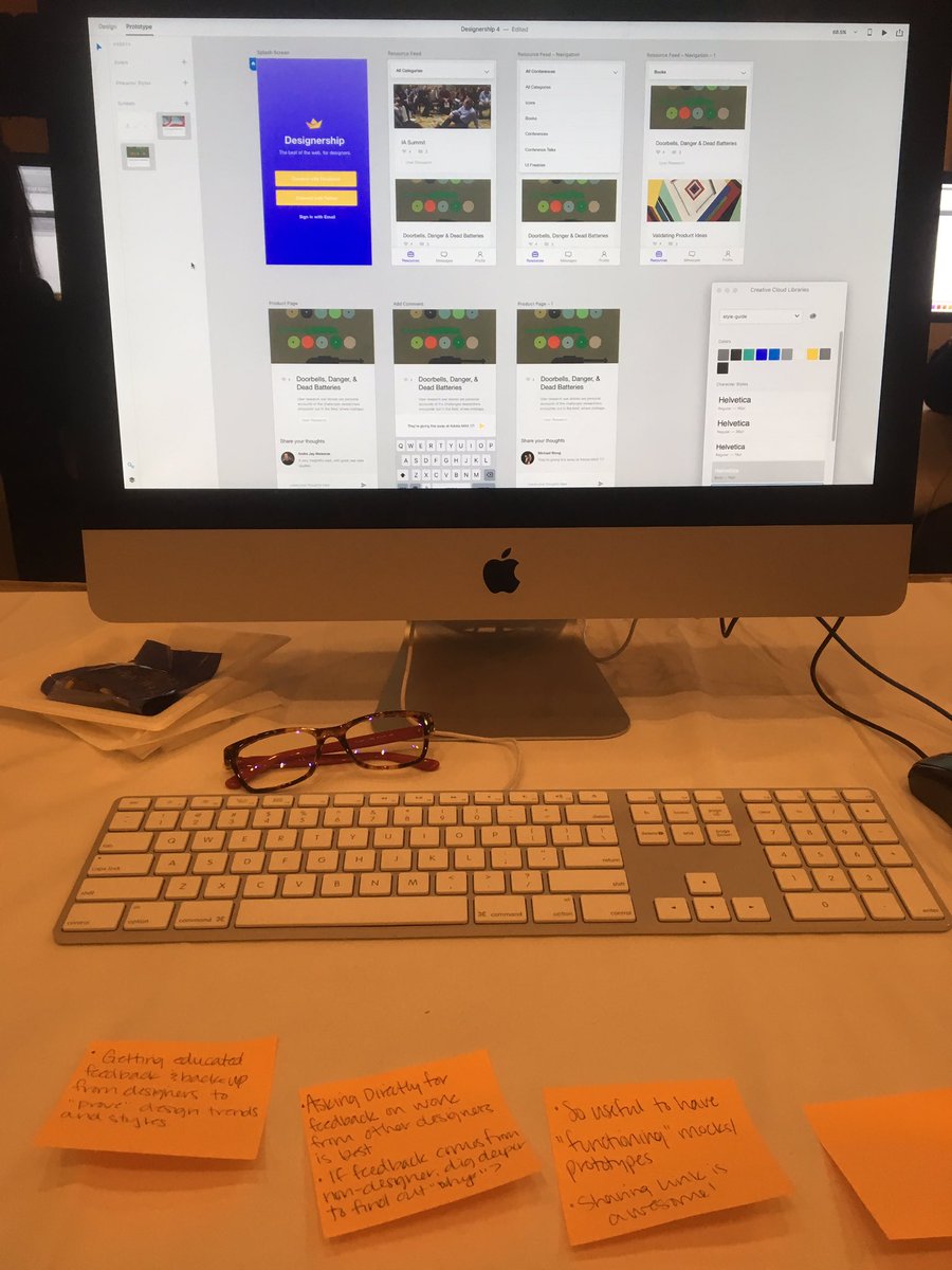 brookem20's tweet photo. Post it note party! #AbobeMAX #AdobeXD #dpbUX Building apps and researching with prototypes. https://t.co/xYlwkI0Luw