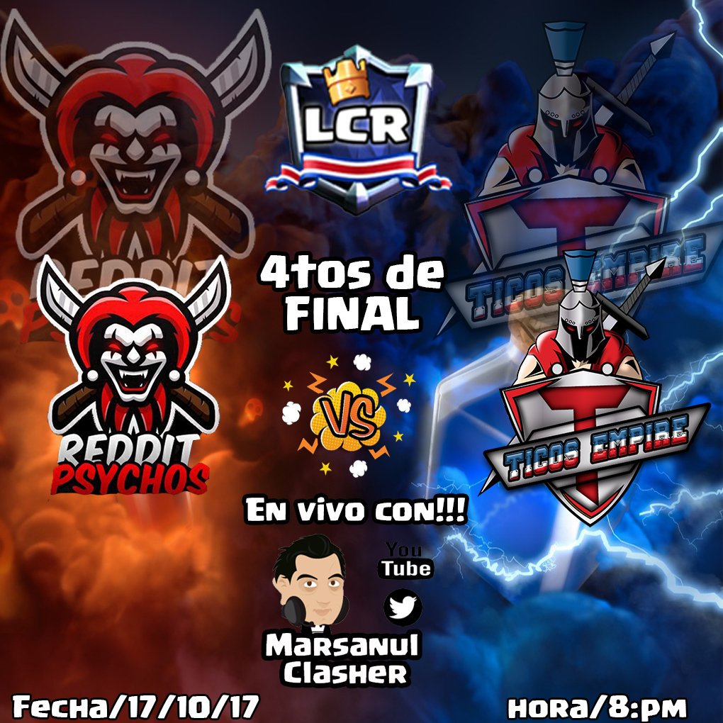 LCR_ClashRoyale's tweet photo. Segundo encuentro de #4tosdefinal de la #LCR #RedditPsychos vs @TicosEmpire en directo por @marsanul https://t.co/heP3MrKlj3