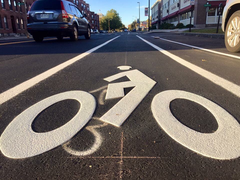 Hello, Gorgeous! New bike lanes are nearly complete along Elm St. north of Bridge. #MHT