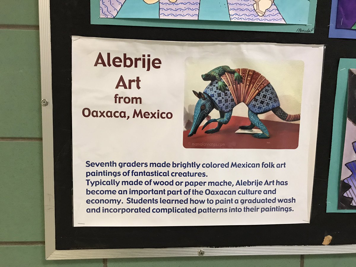MrsMTroy's tweet photo. 7th grade art students created Alebrije Art, a type of Mexican folk art. Learning about different cultures through art! #scarsdaleMSpride https://t.co/UuJFLly8y8