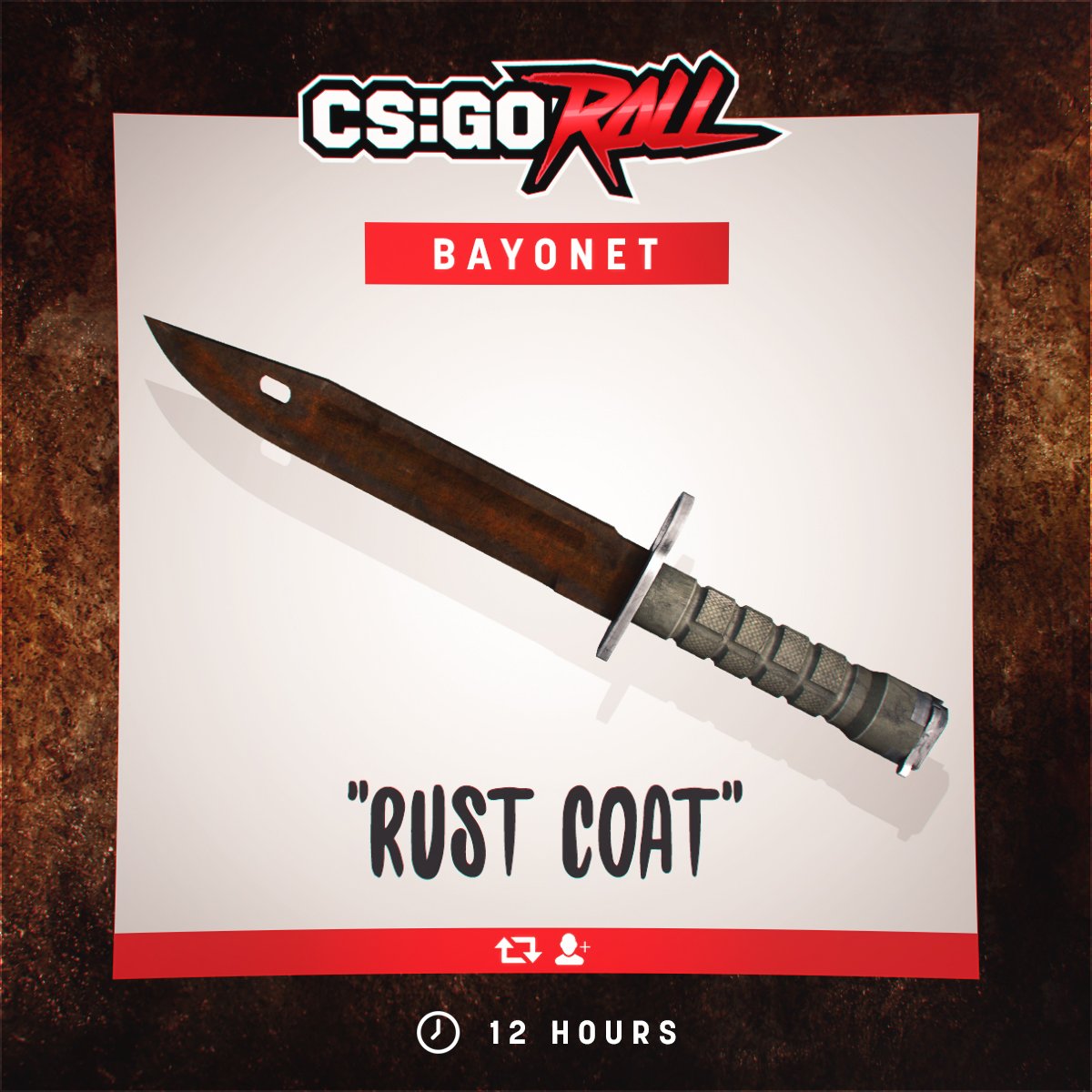 CSGORoll's tweet image. Bayonet | Rust Coat - GIVEAWAY

- RT &amp;amp; Follow
- Enable notifications on CSGORoll
- Play Free Spin goo.gl/bMBHhz

Good luck!