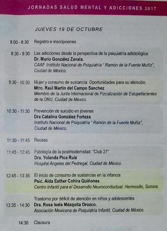 Programa para Jornadas <a href="/saludmentalson/">salud mental sonora</a>  
Los Papás estamos satisfechos por ser tomados en cuenta para estas Jornadas!
Gracias <a href="/FelixHiguera/">Dr. Félix Higuera</a>  Dr!!
