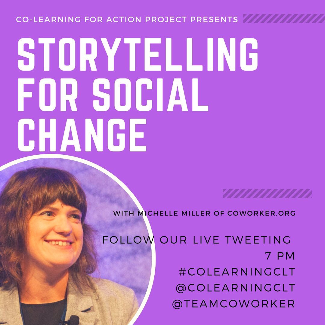 Dianne_C_Bailey's tweet photo. "Solidarity is slow," shares @michelleimiller @colearningCLT - but #storytelling helps to build trust & ignite change! #colearningCLT https://t.co/B9wYZjWlh0