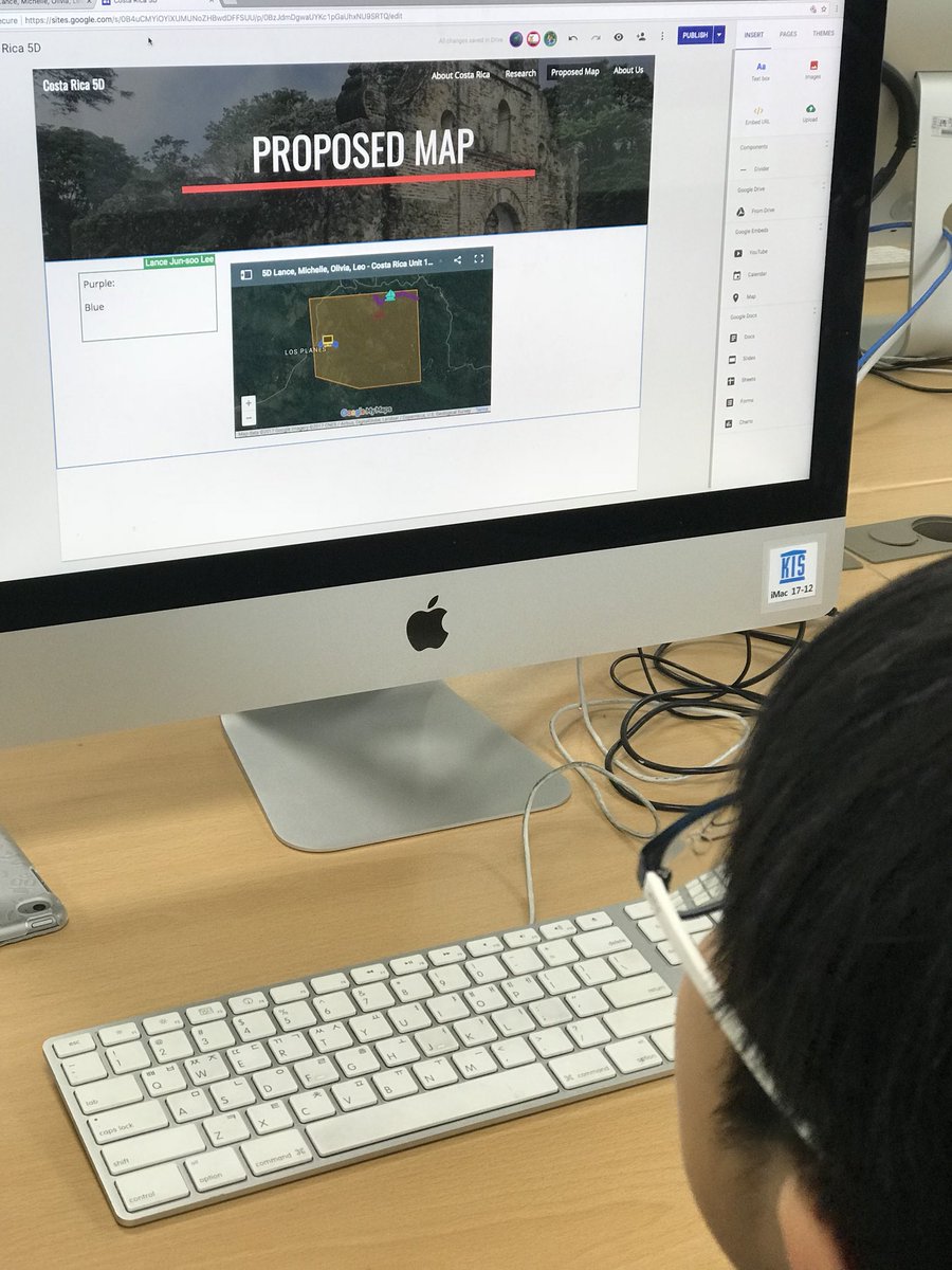 MEGodek's tweet image. Grade 5 creates a Google Site that displays research and a #GoogleMyMap which describes their land use plan for land in Costa Rica #KISpride