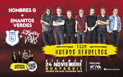 Ticketshow's tweet photo. HOMBRES G + ENANITOS VERDES - GUAYAQUIL 
Nov 24, 20:00 PM
COLISEO VOLTAIRE PALADINES

Info: https://t.co/nXPbub8I1a https://t.co/veJHU7vOrp