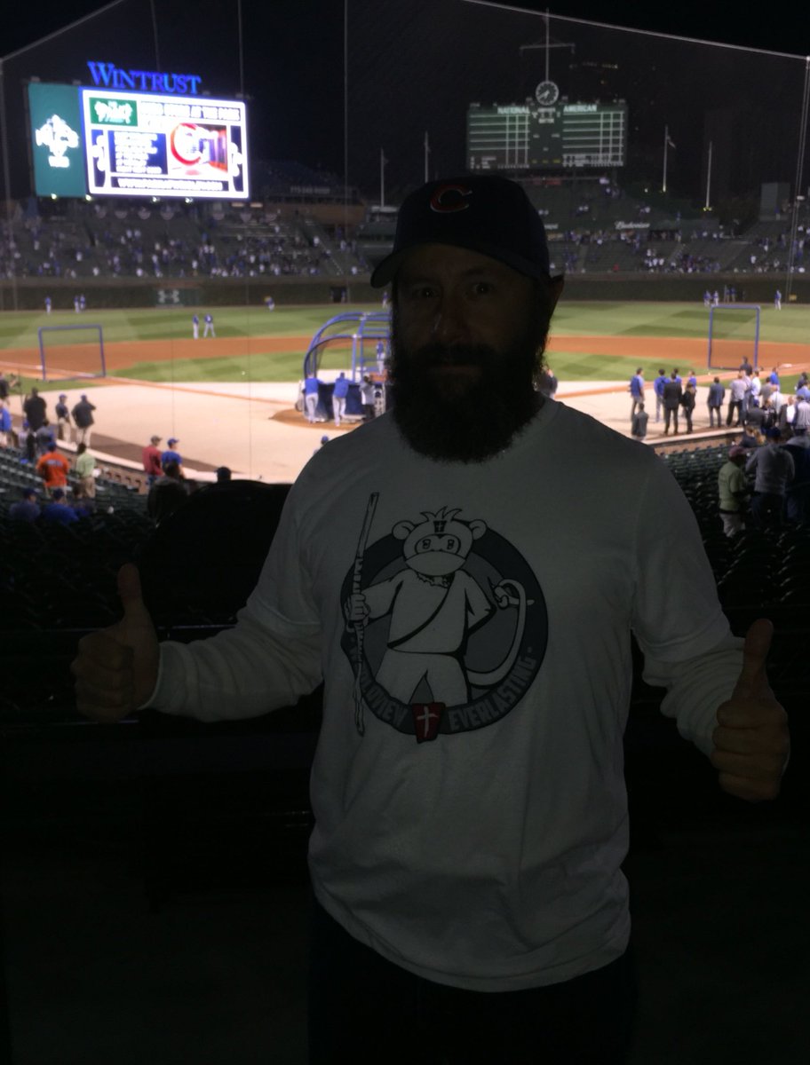 BrianLohmeier's tweet photo. Go @Cubs.  Worldview Everlasting at the #nlcs @WvEverlasting @WEtvMonkey #WEtvLevelUp https://t.co/EoV93Ilc0h