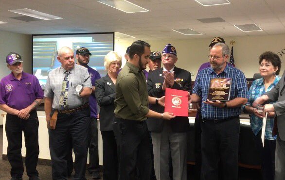 SenDeanHeller's tweet photo. My office was present when Nye County commissioners designated Pahrump as a Purple Heart Town and Nye as #NV's first Purple Heart County. https://t.co/UOA3seaqPa