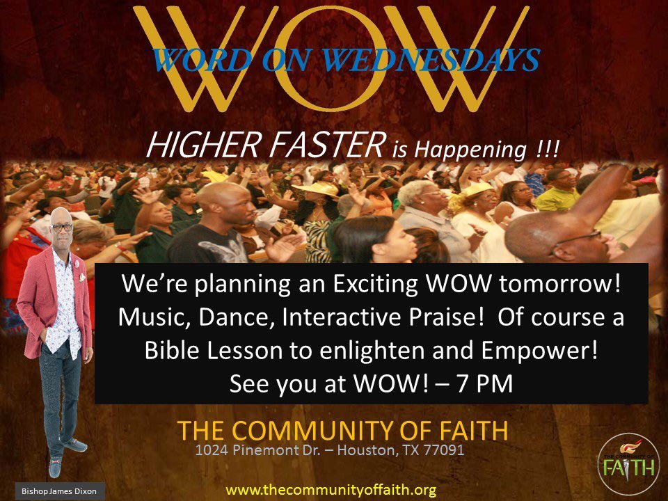 An Exciting WOW tomorrow! Music, Dance, Interactive Praise! Of course a Bible Lesson to enlighten and Empower! See you at WOW - 7PM