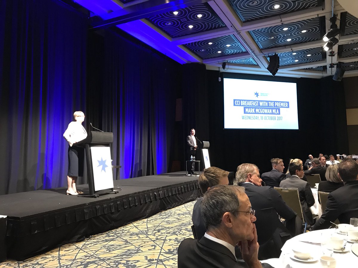 jamespwestcott's tweet photo. 4 mentions of Infrastructure WA by Mark McGowan and Deidre Wilmot at the CCI breakfast in Perth today. https://t.co/TAkyEpdu0g