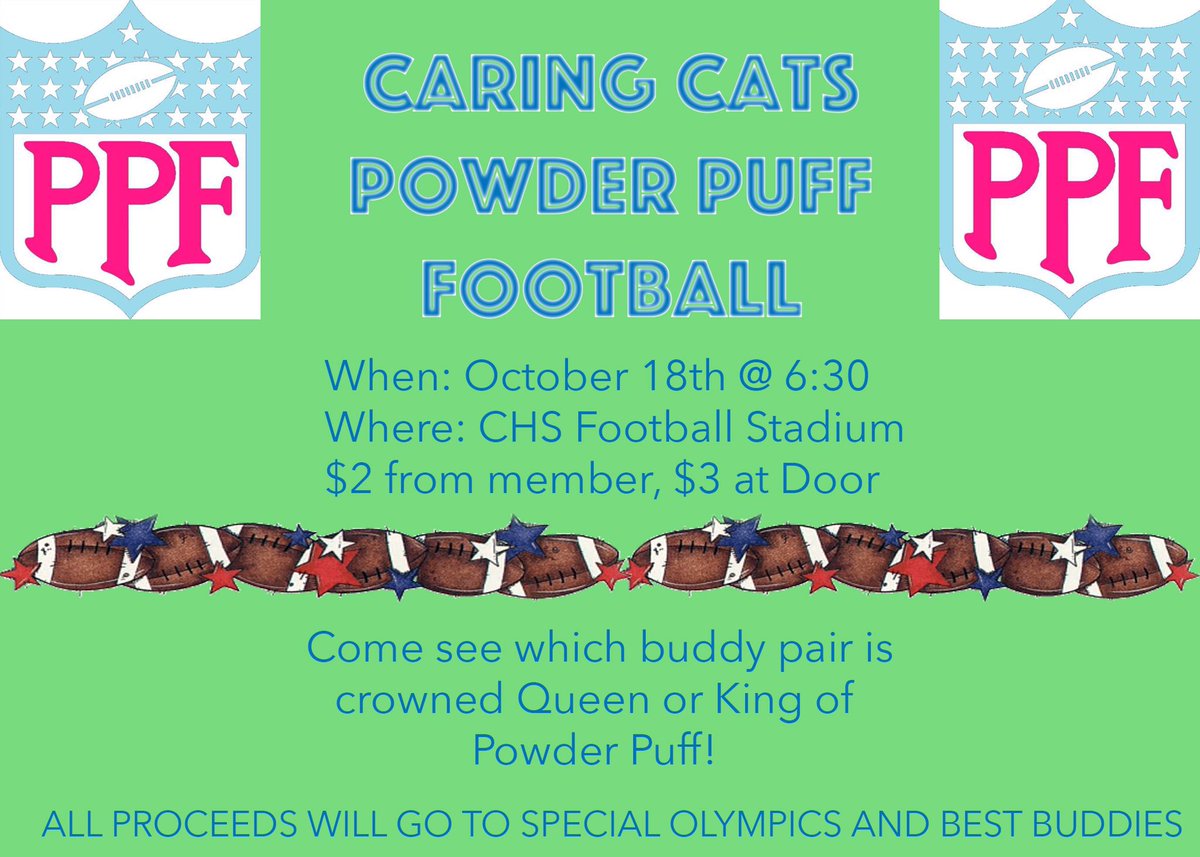ConwayBuddies's tweet photo. TOMORROW IS THE DAY!! Our annual Powderpuff Football game will be at 6:30. See if seniors can make it a 3peat!! #Inclusion #SpreadTheLove https://t.co/DVp4IMaNyR