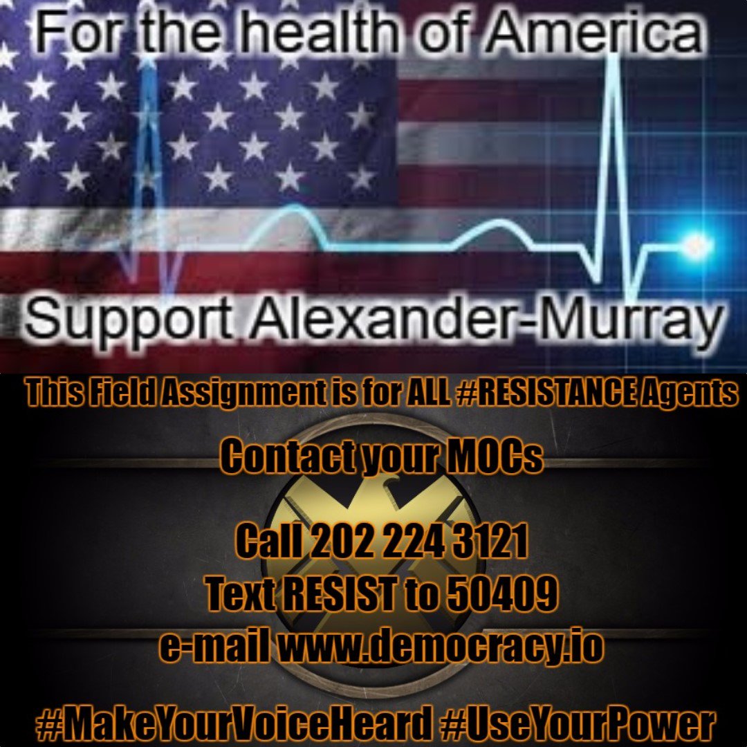 AgentCarter_SSR's tweet image. We'll keep fighting to #ProtectOurCare
#AlexanderMurray is a start to help #FixACA
Keep Calling, Faxing, E-mailing!
#HeroesResist