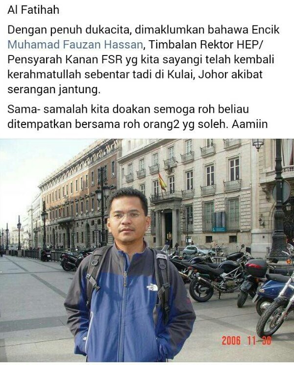 uitmperlismpp's tweet photo. Dukacita dimaklumkan En Fauzan,Timb Rektor HEP tlh pulang ke Rahmatullah.Sama2 kita berdoa agr rohnya ditempatkan dikalangan org2 yg beriman https://t.co/3XhlJfSZjr