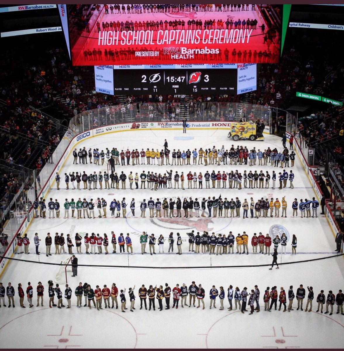 VeronaAthletics's tweet photo. 3 of our @VGRHockey Capts. were honored tonight between periods of @NJDevils game. Congrats Sean DeCandia, Jarrod Keating &amp; Colin Gilmore! https://t.co/u8It3Ws6od