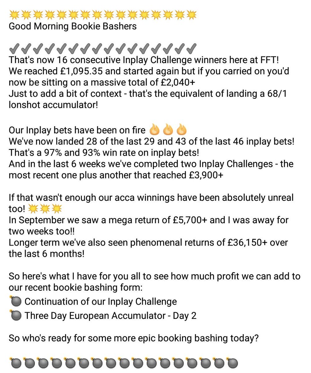 FFT_Tips's tweet image. 🚨💣INPLAYS &amp;amp; ACCA💣🚨

Don't miss out!
Join in now
●bit.ly/FFT_NewAccount●

Who wants the winners to keep booming?

❤ &amp;amp; RETWEET if you do 👍