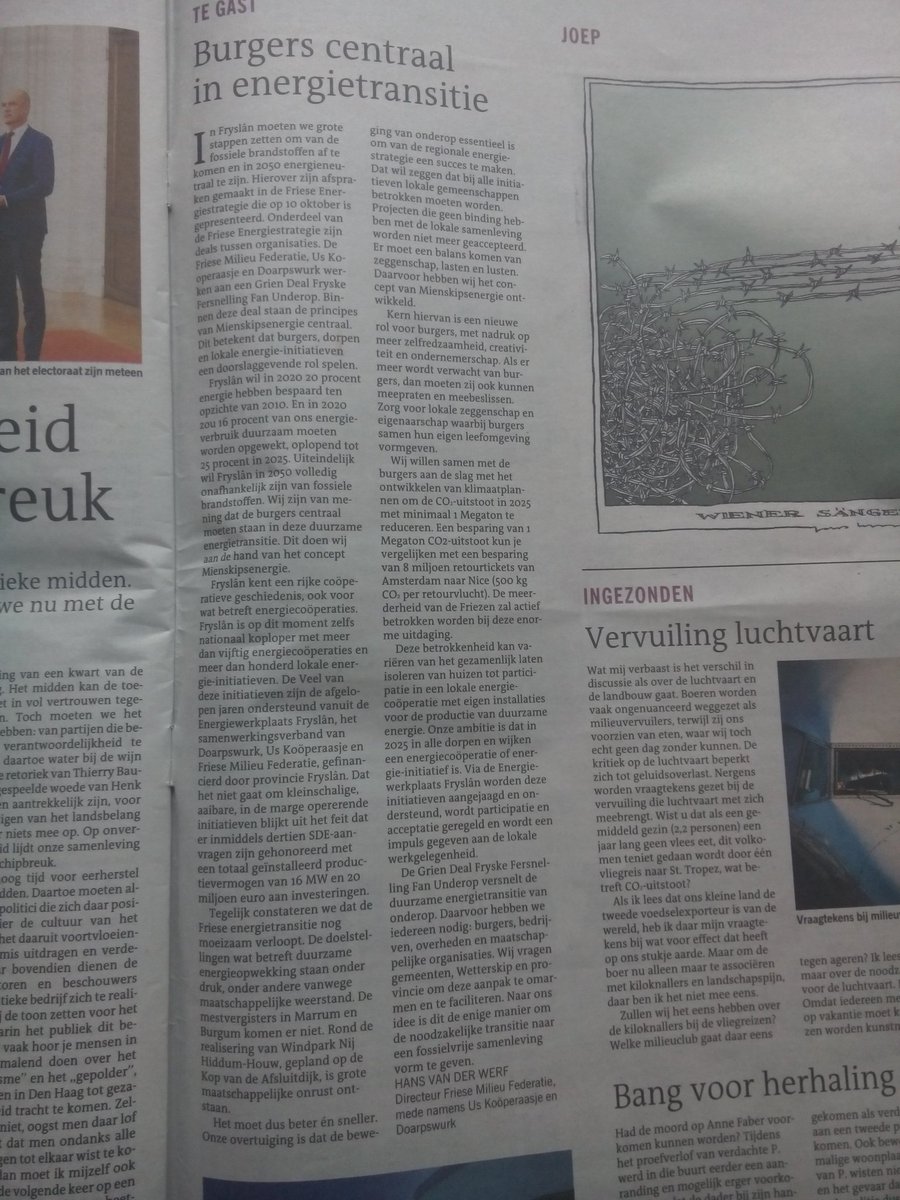 fmf_frl's tweet photo. FMF-directeur Hans van der Werf, mede namens Us Kooperaasje en Doarpswurk, in LC: Burger centraal in energietransitie. https://t.co/8SB8VKnj4p