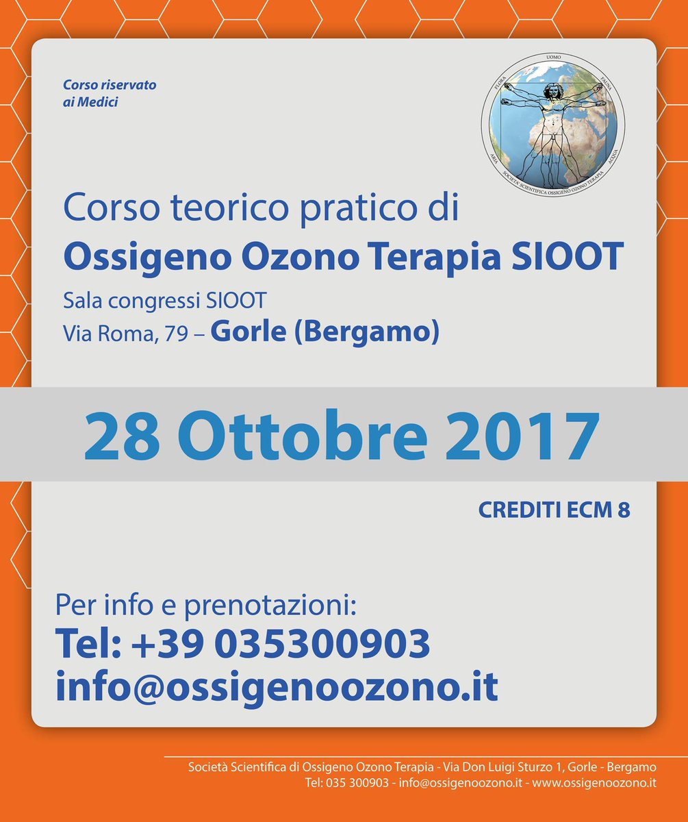 ossigenoozono's tweet photo. A Gorle sabato 28 Ottobre: corso teorico pratico di #Ossigeno #Ozono #Terapia
#SIOOT https://t.co/pg3ZRyqsvi