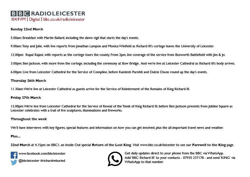 Leigh984's tweet photo. Found this today the running order for @BBCLeicester’s coverage of the @KRIIICentre reinterment #Local50 #Leicester https://t.co/Ws2Z2k1Pko