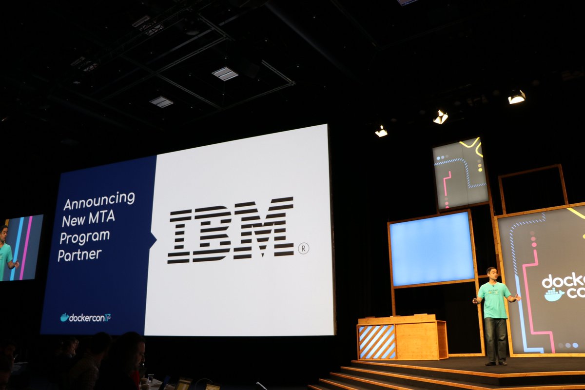IBMcloud's tweet photo. Exciting news from #DockerCon: @jrmcgee announces IBM's expanded partnership with @Docker to help clients modernize traditional apps: https://t.co/i3MpU6Nb7X #IBMCloud https://t.co/w1bvUiR8Fd