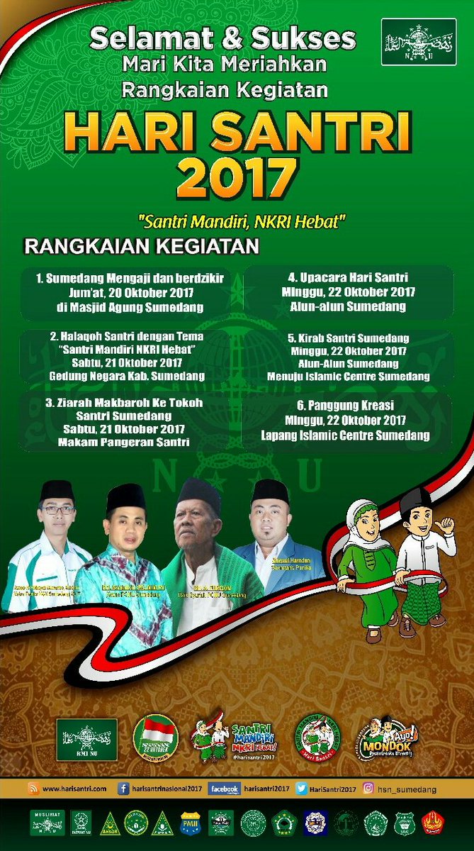 hsn_sumedang's tweet photo. Rangkaian kegiatan Hari Santri Nasional tahun 2017 di Kabupaten Sumedang

@HariSantri2017 
@pcnu_sumedang 
@nahdlatululama 
@ipnusumedang https://t.co/EB7QA5Oehk