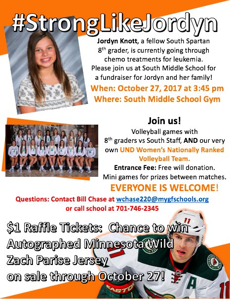 TOstgarden's tweet photo. #StrongLikeJordyn Fundraiser @southms_gf on October 27th #4EverSpartan @GFSchools #gfedchat Spread the Word! https://t.co/9wtu2YTKkw