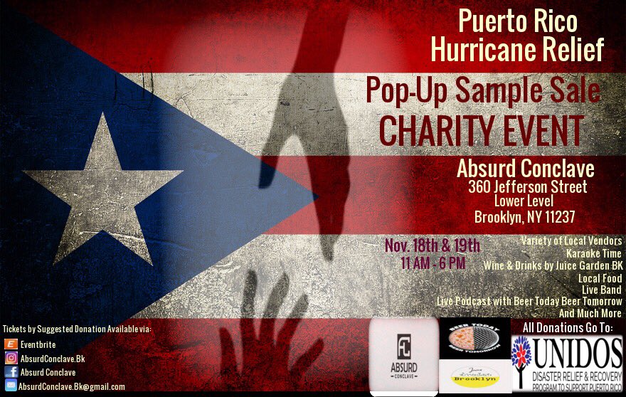 AbsurdConclave's tweet photo. Pop-Up Sample Sale Happening Next Month! #event #popup #charitytuesday #PuertoRico #absurdconclave #shopping https://t.co/QmTU3bADLJ