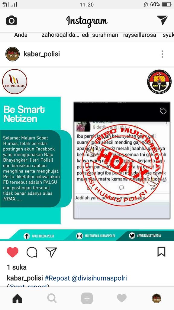 PolisiKabar's tweet photo. Hati hatilah hoax yang beredar di sosmed. Bijaklah dalam menggunakab sosial media https://t.co/PiVhU2JzO8