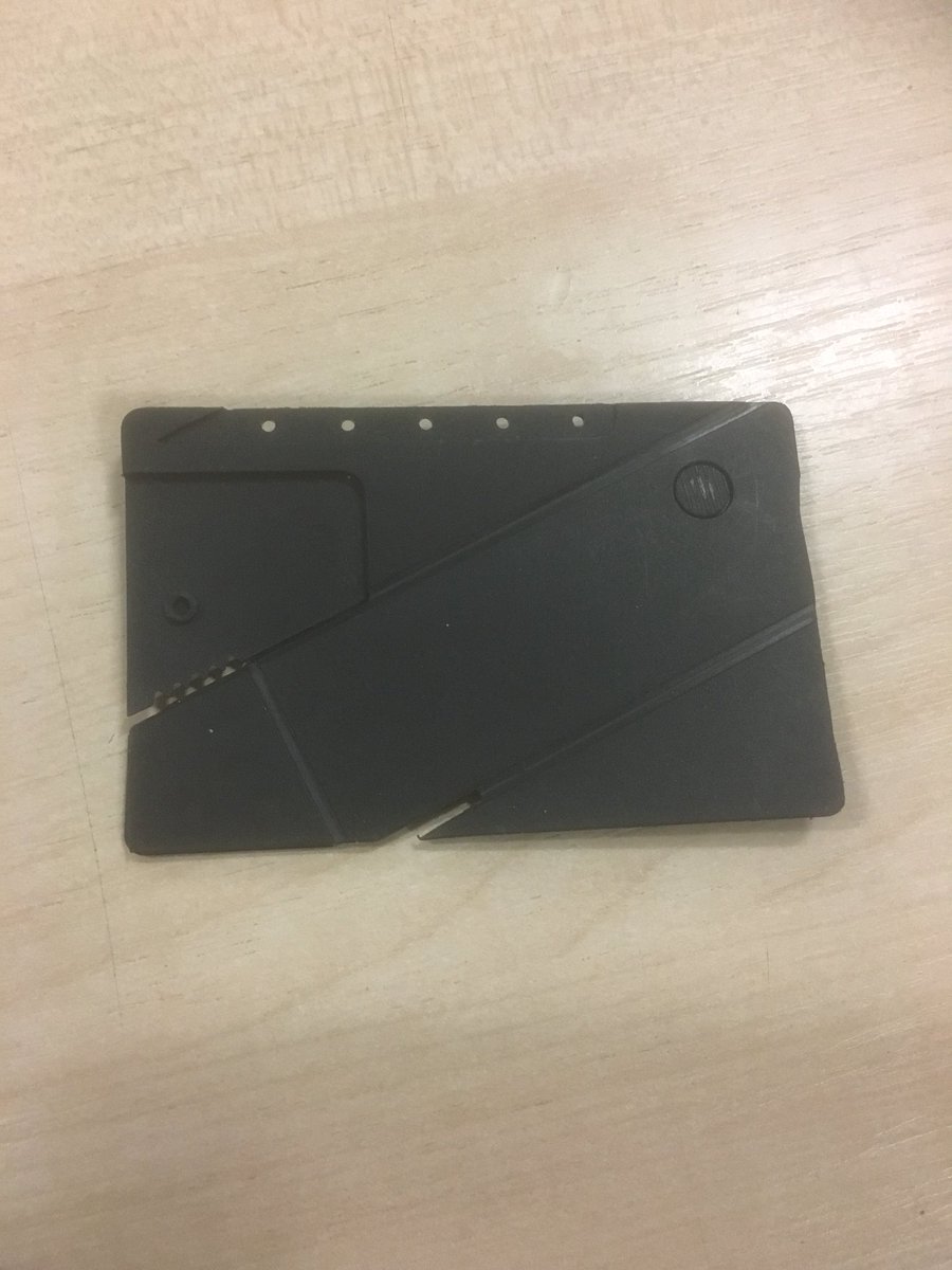 WYP_RPU's tweet photo. After a search of an arrested Male this was on him. A credit card knife. Could do some serious harm to all. #goodsearch #staysafe #team2 https://t.co/PYcAFrkf4U