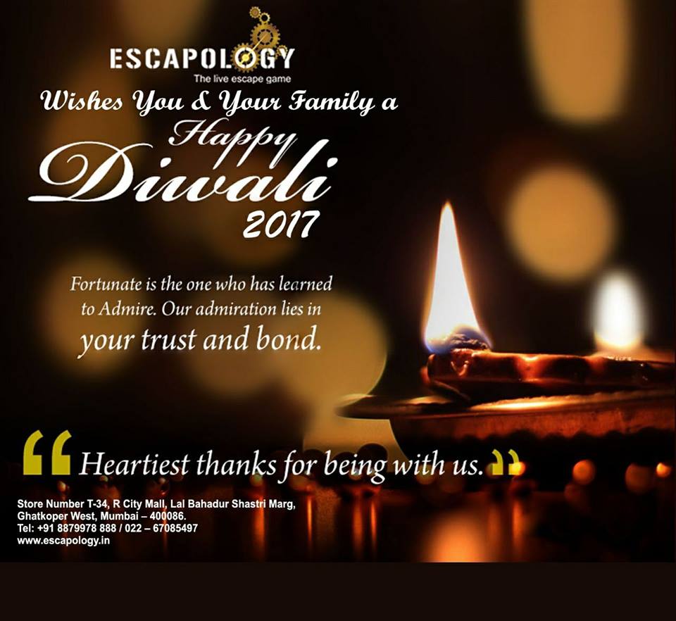 EscapologyInd's tweet photo. #wishesyouall #happydiwali #heartiestthanks #forbeingwithus #yourtrustandbond #amazingexperience #indiasbigfestival #rcitymall #ghatkopar https://t.co/szJmBxisDh