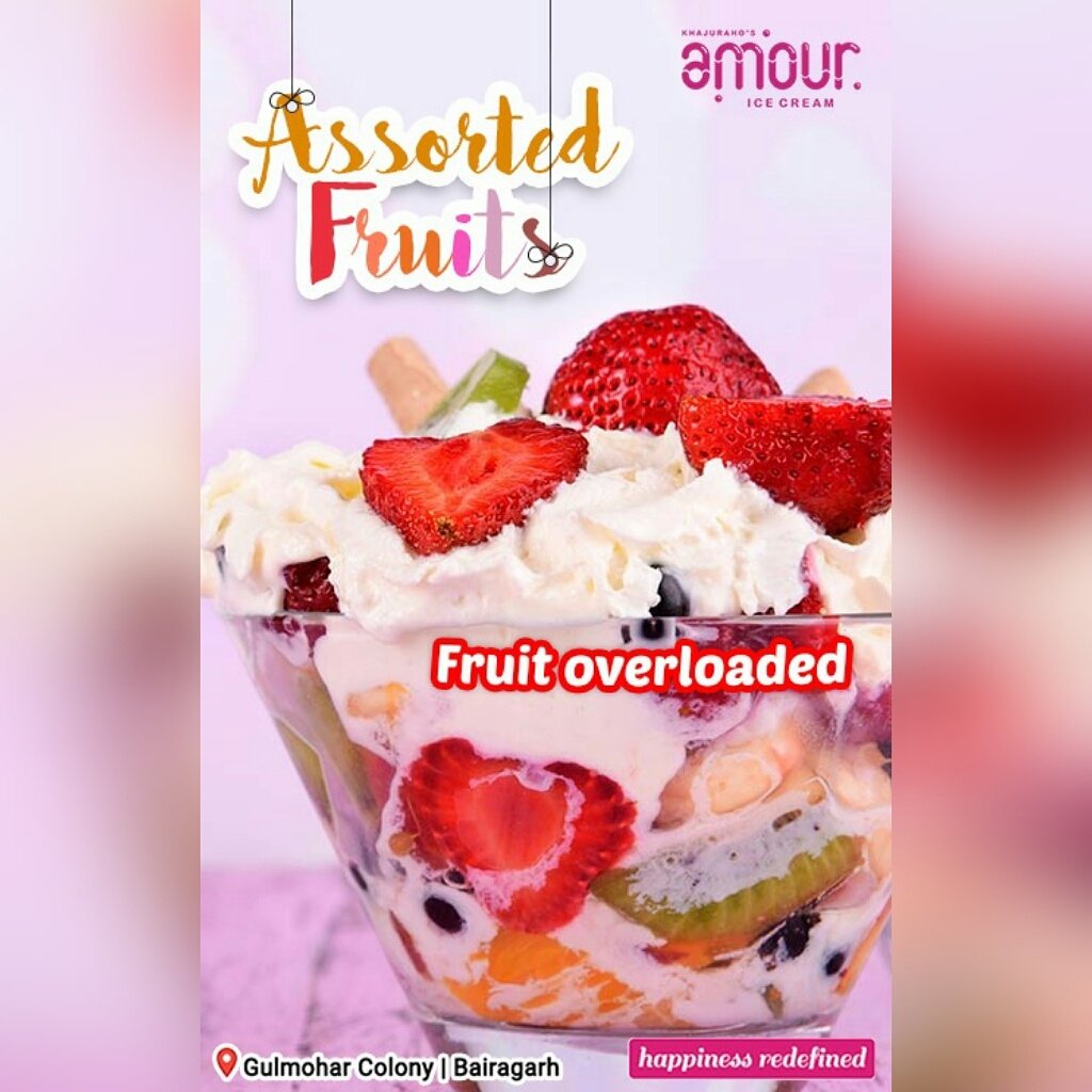 AmourIcecream's tweet photo. Combined  sweetness of fruits with #ice-cream are ready for you to taste the real fruit icecream, #Fruitoverloaded @ #Amour in #Bhopal. https://t.co/6zsm0RcySC