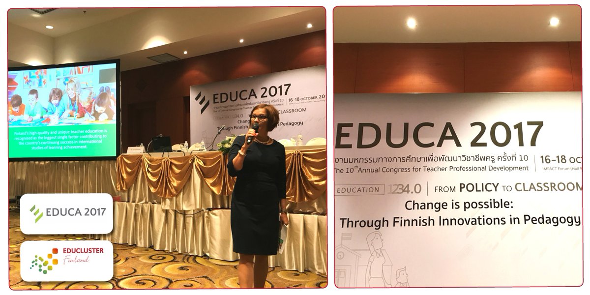 EduClusterFin's tweet photo. ECF's Tiina Malste talking about Finnish Teacher #Education in the Thai context, at the Finnish seminar in #EDUCA2017 in Bangkok #educathai https://t.co/96Il202OW6