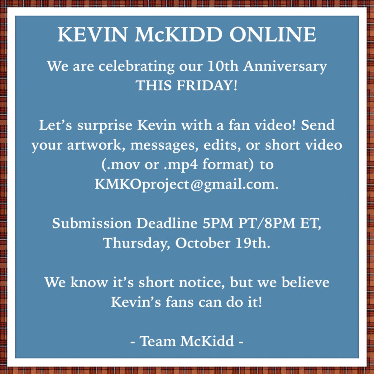 KMcKOnline's tweet photo. KMKO turns double digits on October 20th 🎉🎈🎊 Here's a way for #McKidders to get in on the fun &amp; help us celebrate turning 10! 💖 #TeamMcKidd https://t.co/2mygnF4dpq